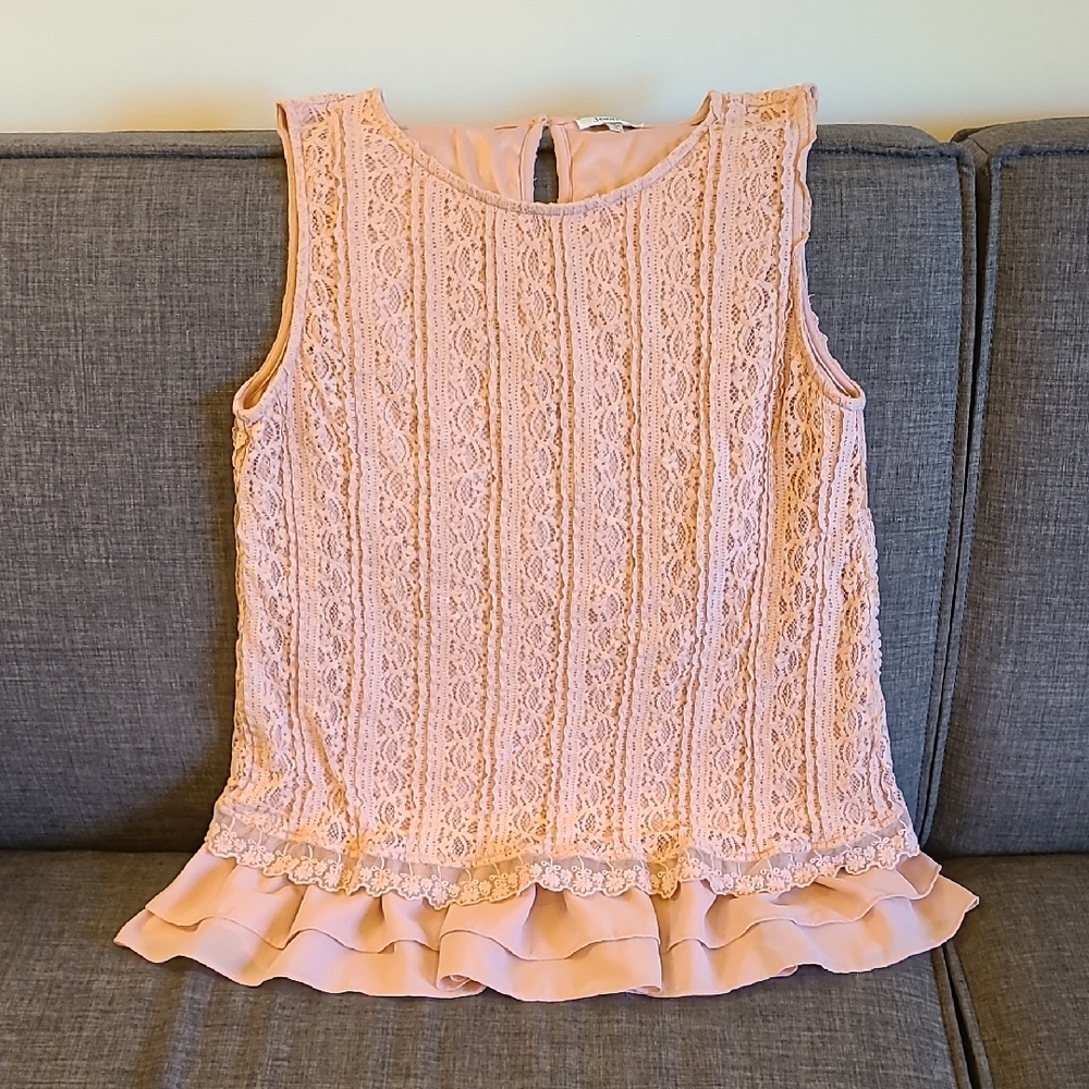 JODIFL Blush Pink Lace Sleeveless Blouse